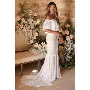 Lulus In My Life White Lace Off-the-shoulder Mermaid Maxi Dress - Size XS
